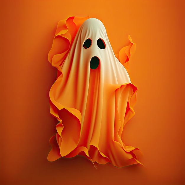 Ilustração de uma silhueta fantasma fantasma isolada em fundo laranja Monstro assustador de Halloween voando na noite Generative AI