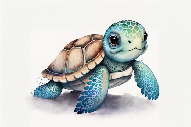 Ilustração de uma tartaruga marinha nadando debaixo d'água em um estilo aquarela generativo ai