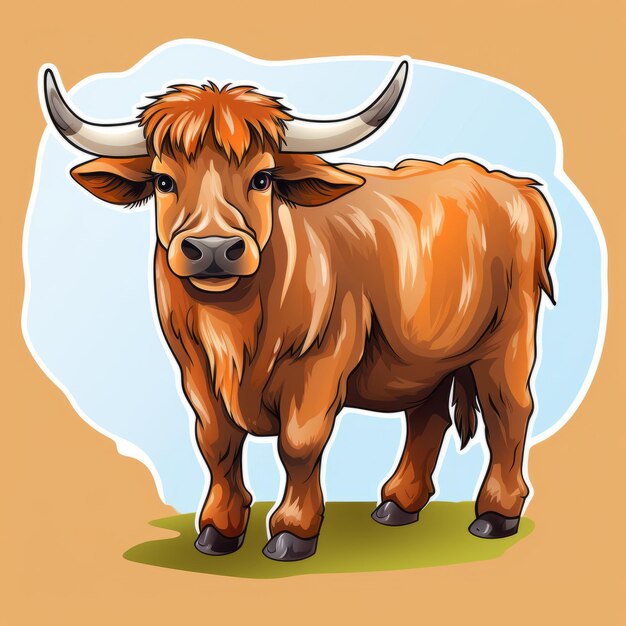 Foto ilustração de uma vaca de terras altas em um fundo castanho