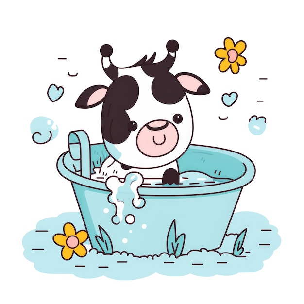 Ilustração de uma vaca tomando banho na banheira generativa ai