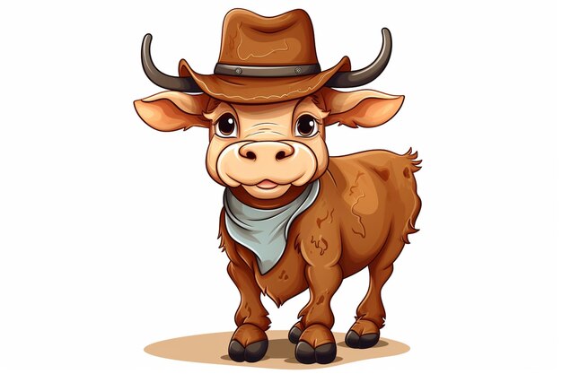 Foto ilustração de uma vaca vestindo um chapéu de cowboy e uma bandana generativa ai