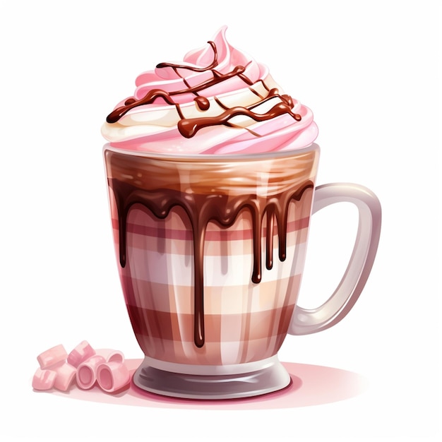 ilustração de uma xícara de chocolate quente com chantilly e marshmallows generative ai