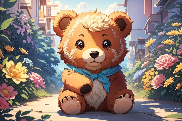 Foto ilustração de urso bonito com fundo de natureza