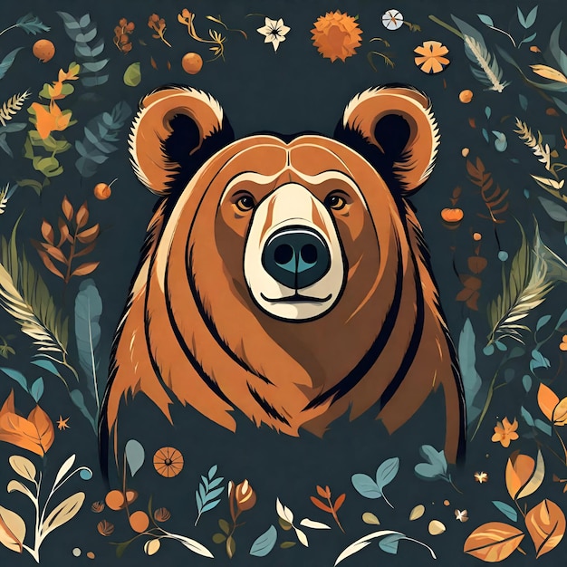 ilustração de urso bonito com fundo floral