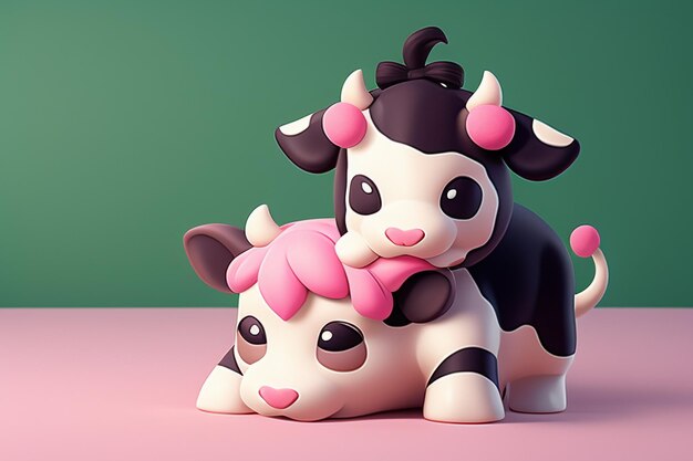 Foto ilustração de vaca leiteira renderização em 3d ícone de personagem de jogo desenho animado fofo anúncio animal de vaca de leite