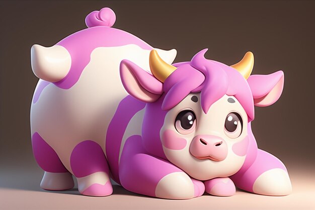 Ilustração de vaca leiteira Renderização em 3D ícone de personagem de jogo desenho animado fofo anúncio animal de vaca de leite