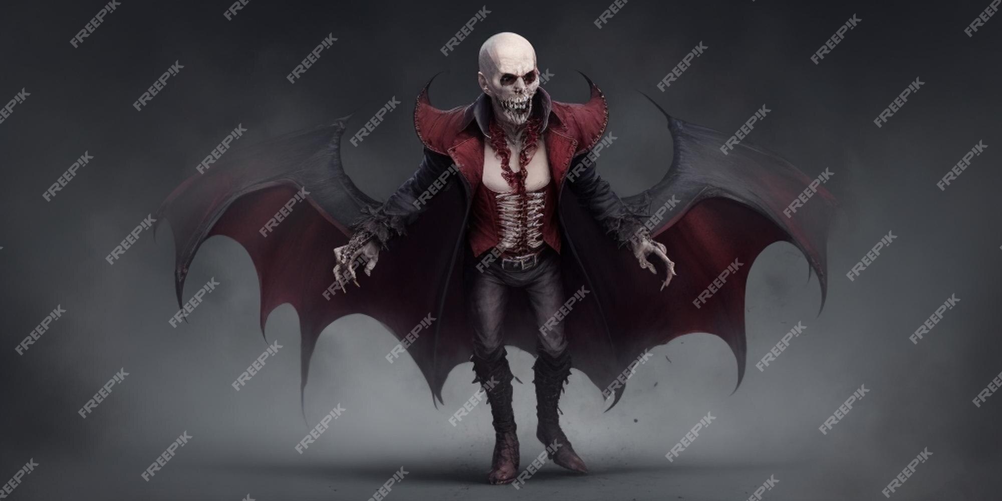 Vampiro de desenho animado com vampiro realista de corpo inteiro