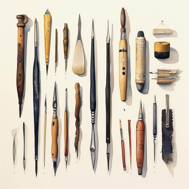 Foto ilustração de várias ferramentas em estilo realista de pinceladas
