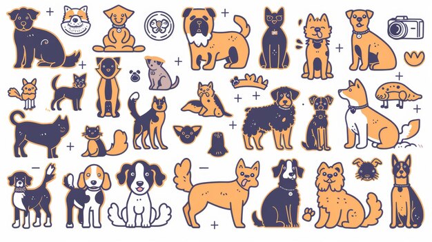 Ilustração de vários cães pastores em atuação design plano moderno