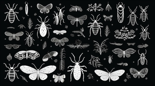 Ilustração de vários insetos