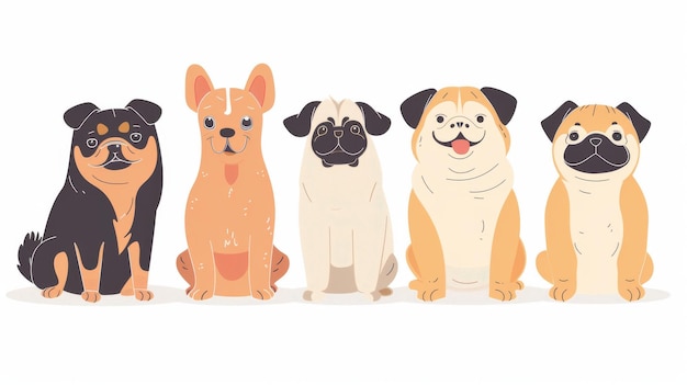 Ilustração de vários personagens de cães de pé na sua frente Estilo de design plano