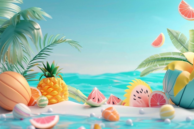 Foto ilustração de verão de animação 3d para fundo de verão e vibrações de verão