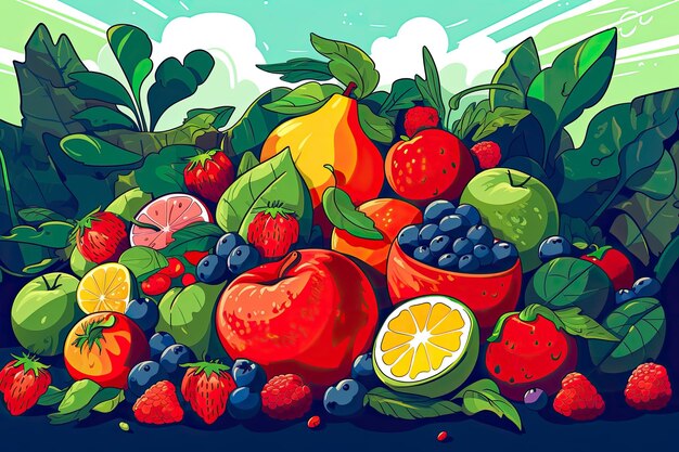 Ilustração de vetor ou plano de fundo de textura de frutas frescas de verão