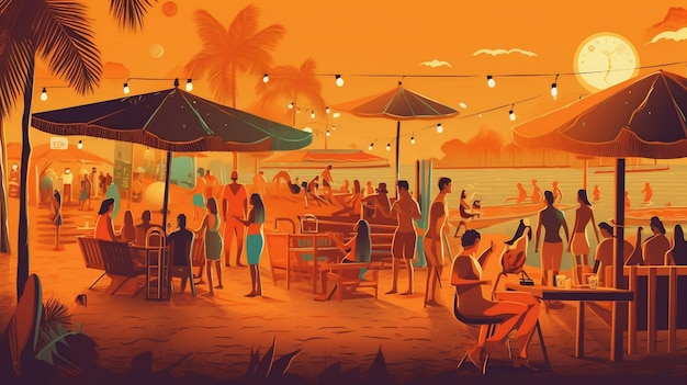 Ilustração de vibrações de festa Summer Beach Bar Generative AI