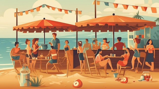 Ilustração de vibrações de festa Summer Beach Bar Generative AI