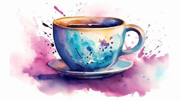Ilustração de xícara de chá pintada em aquarela