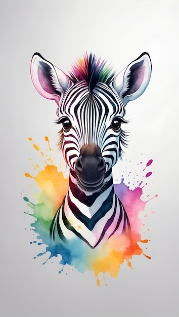 Ilustração de zebra colorida em aquarela em fundo branco