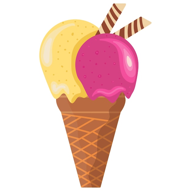 ilustração delicioso colorido cone de waffle de sorvete com fundo branco
