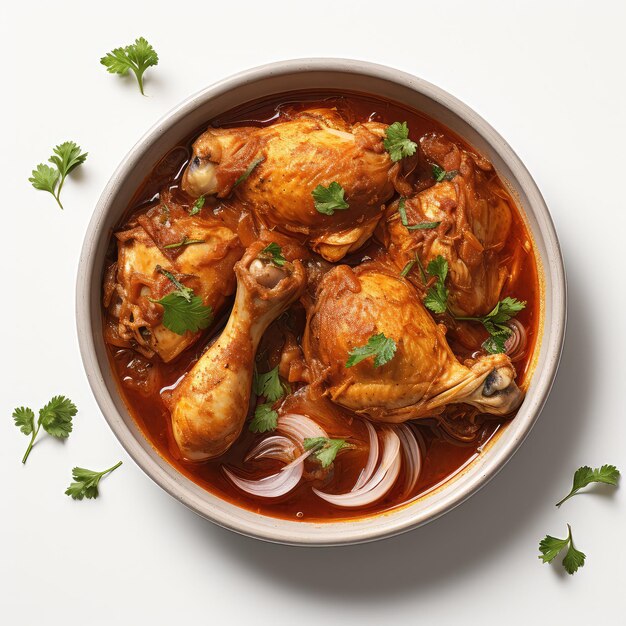 Foto ilustração delicioso curry de frango top branco estética