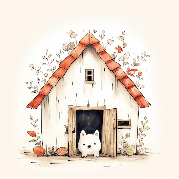Ilustração desenhada à mão de uma casa pequena e bonita
