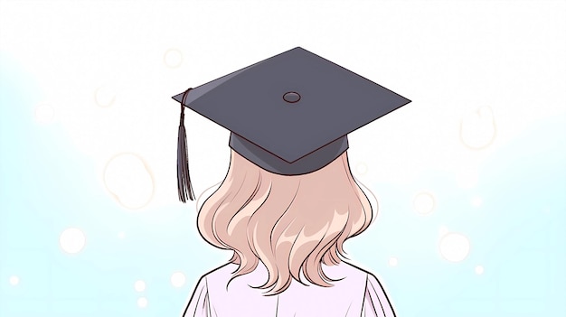ilustração desenhada à mão de uma garota graduada usando um chapéu de médico