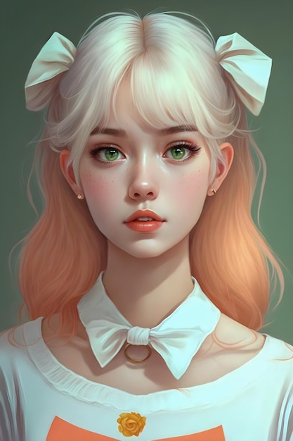 Ilustração desenhada de retrato de menina bonita estilo anime kawaii