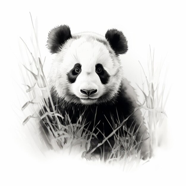 Foto ilustração detalhada de um urso panda pintado de preto e branco