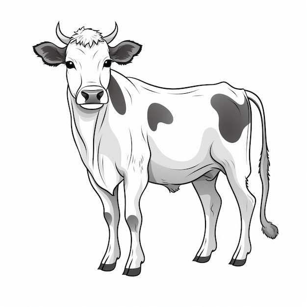 Ilustração detalhada de uma vaca preto e branco sobre fundo branco