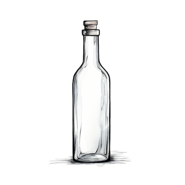 Foto ilustração detalhada em aquarela de uma garrafa de vidro vazia
