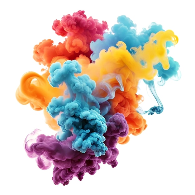 Foto ilustração digital colorida de fumaça com fundo branco