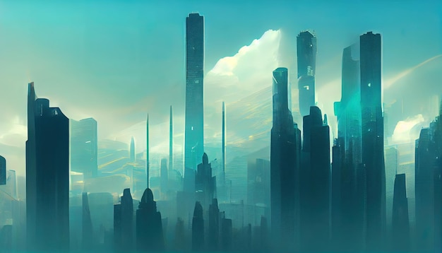 Ilustração digital da cidade futurista de Cyberpunk