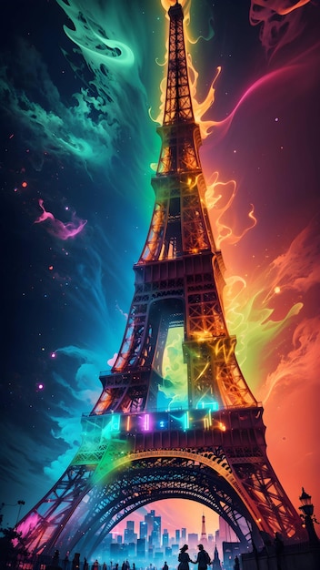 Ilustração digital da Torre Eiffel de Paris à noite