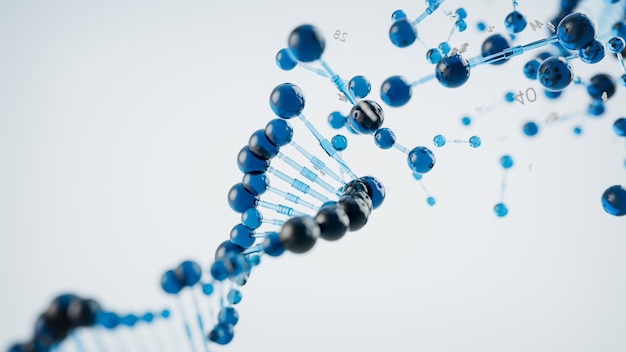 Ilustração digital de dna. Renderização 3D e ilustração.