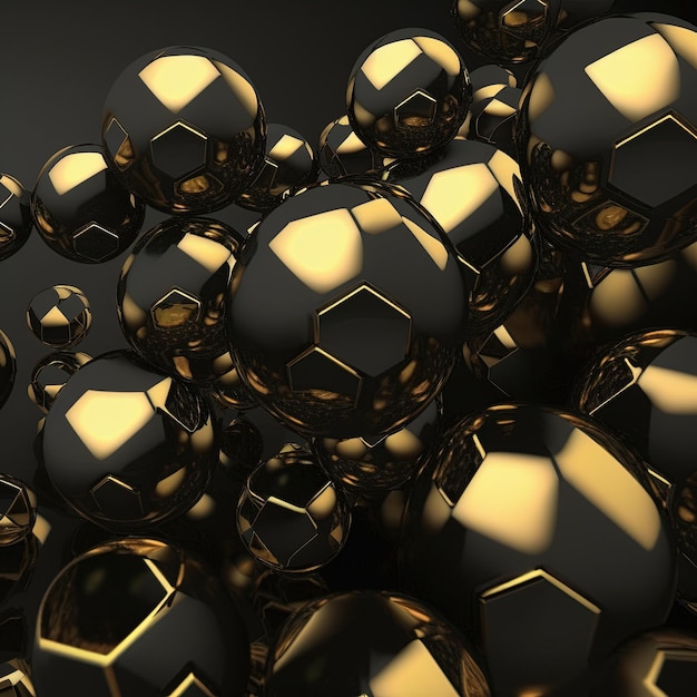 Ilustração digital de fundo de esferas pretas e douradas