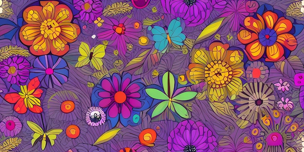 Ilustração digital de padrão de flores e fundo da natureza