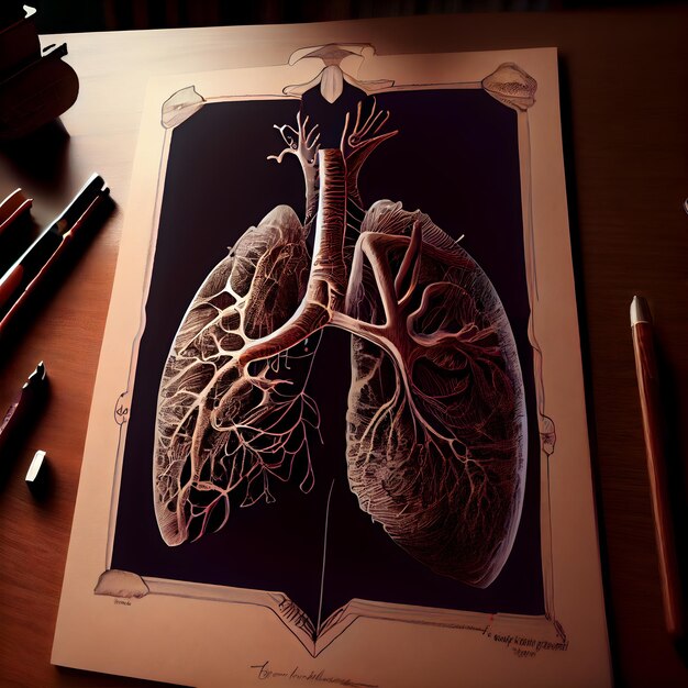 Ilustração digital de pulmões humanos em renderização 3D de fundo colorido