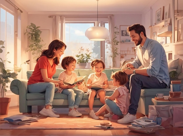 Ilustração digital de uma família feliz