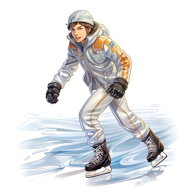 Ilustração digital desenhada à mão de patinadores patinando no gelo na temporada de inverno esportes de neve