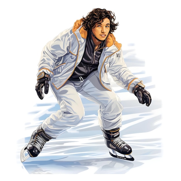 Ilustração digital desenhada à mão de patinadores patinando no gelo na temporada de inverno esportes de neve