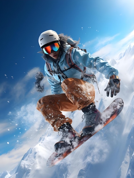 Ilustração digital desenhada à mão de snowboarder snowboarding em esportes de neve da temporada de inverno