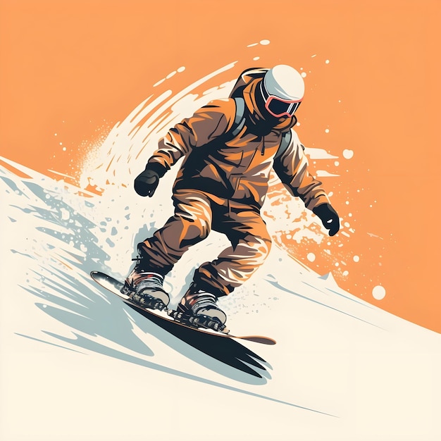 Ilustração digital desenhada à mão de snowboarder snowboarding em esportes de neve da temporada de inverno