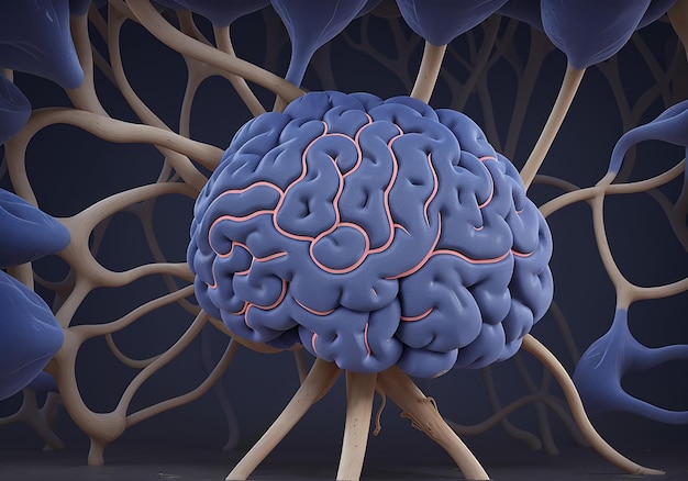 Ilustração digital do cérebro humano cercado por neurônios