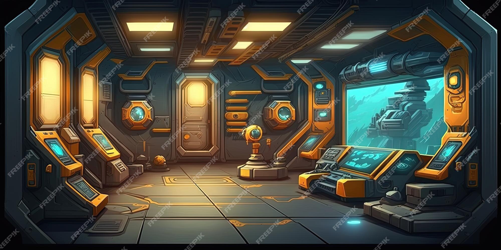 Ilustração digital do fundo do jogo 2d do interior da nave espacial de  ficção científica do cenário para o jogo espacial ai