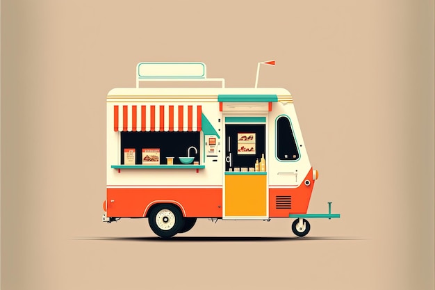 Ilustração digital simples de trailer de comida para venda de fast food com fundo. IA generativa