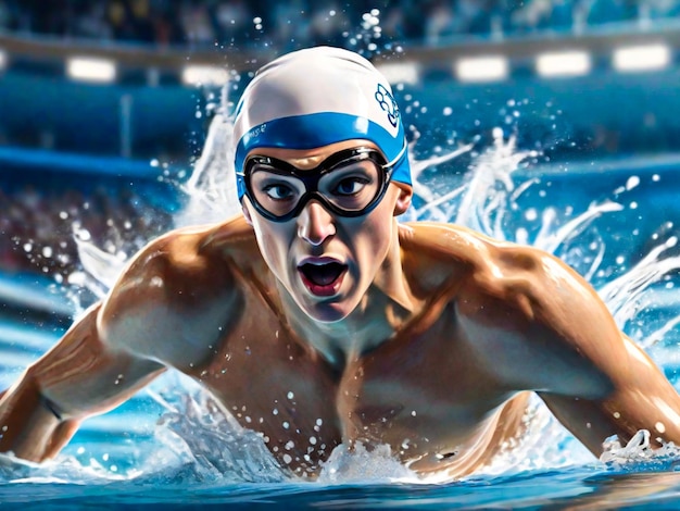 Ilustração dinâmica de um clipe esportivo de nadador olímpico