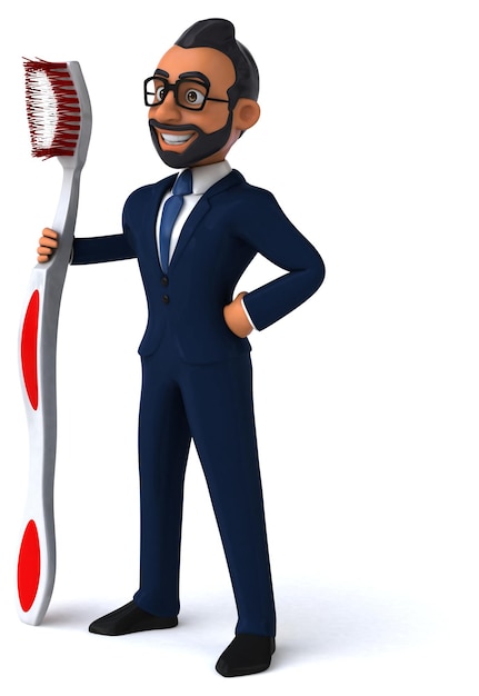 Ilustração divertida de desenho animado 3D de um empresário indiano