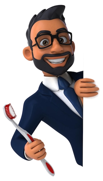 Ilustração divertida de desenho animado 3D de um empresário indiano