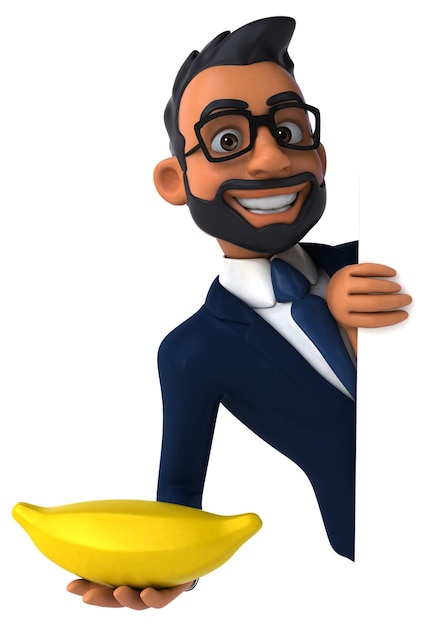 Ilustração divertida de desenho animado 3D de um empresário indiano