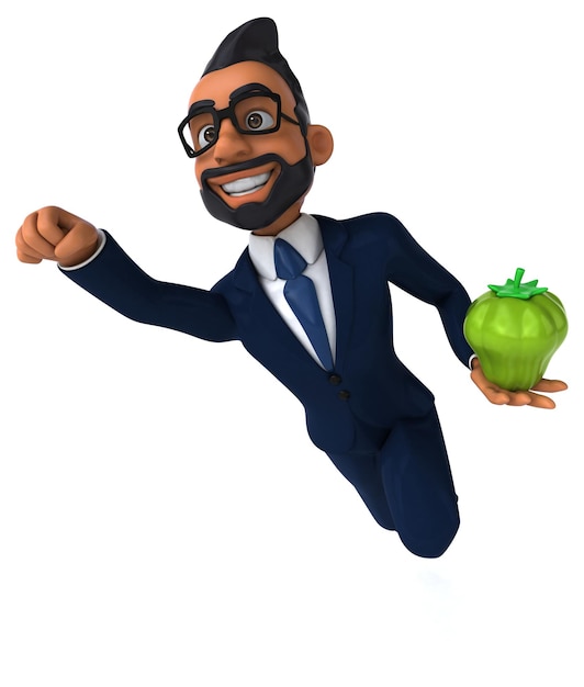 Ilustração divertida de desenho animado 3D de um empresário indiano