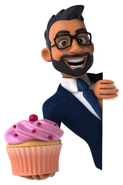 Ilustração divertida de desenho animado 3D de um empresário indiano